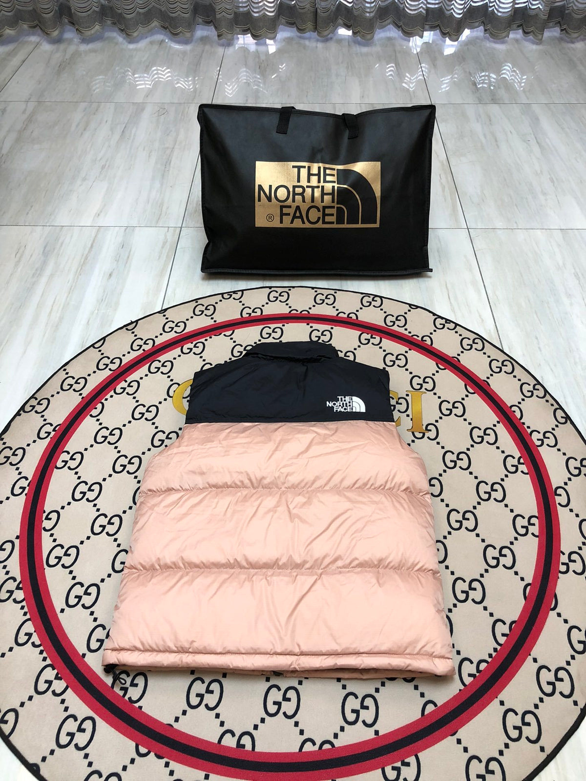 The North Face Quilted Blush Pink and Black Puffer Vest