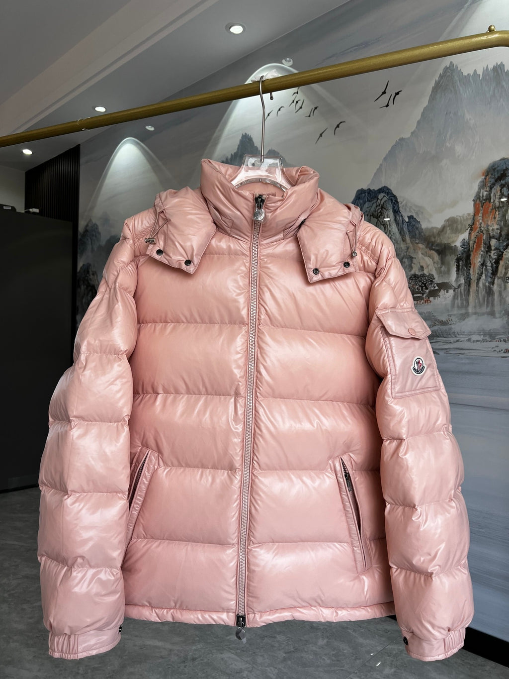 Moncler Glossy Blush Pink Hooded Quilted Puffer Jacket
