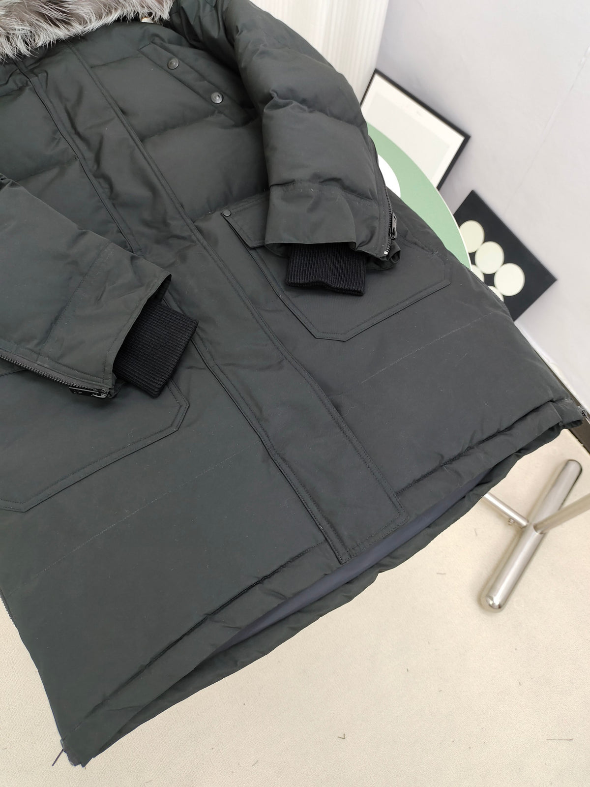 Moose Knuckles Quilted Black Hooded Longline Parka