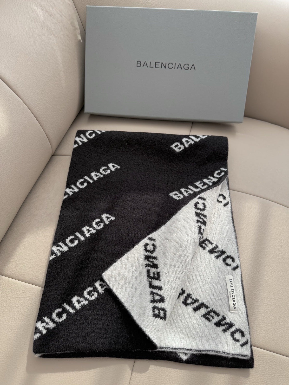 Balenciaga Style Reversible Logo Knit Scarf