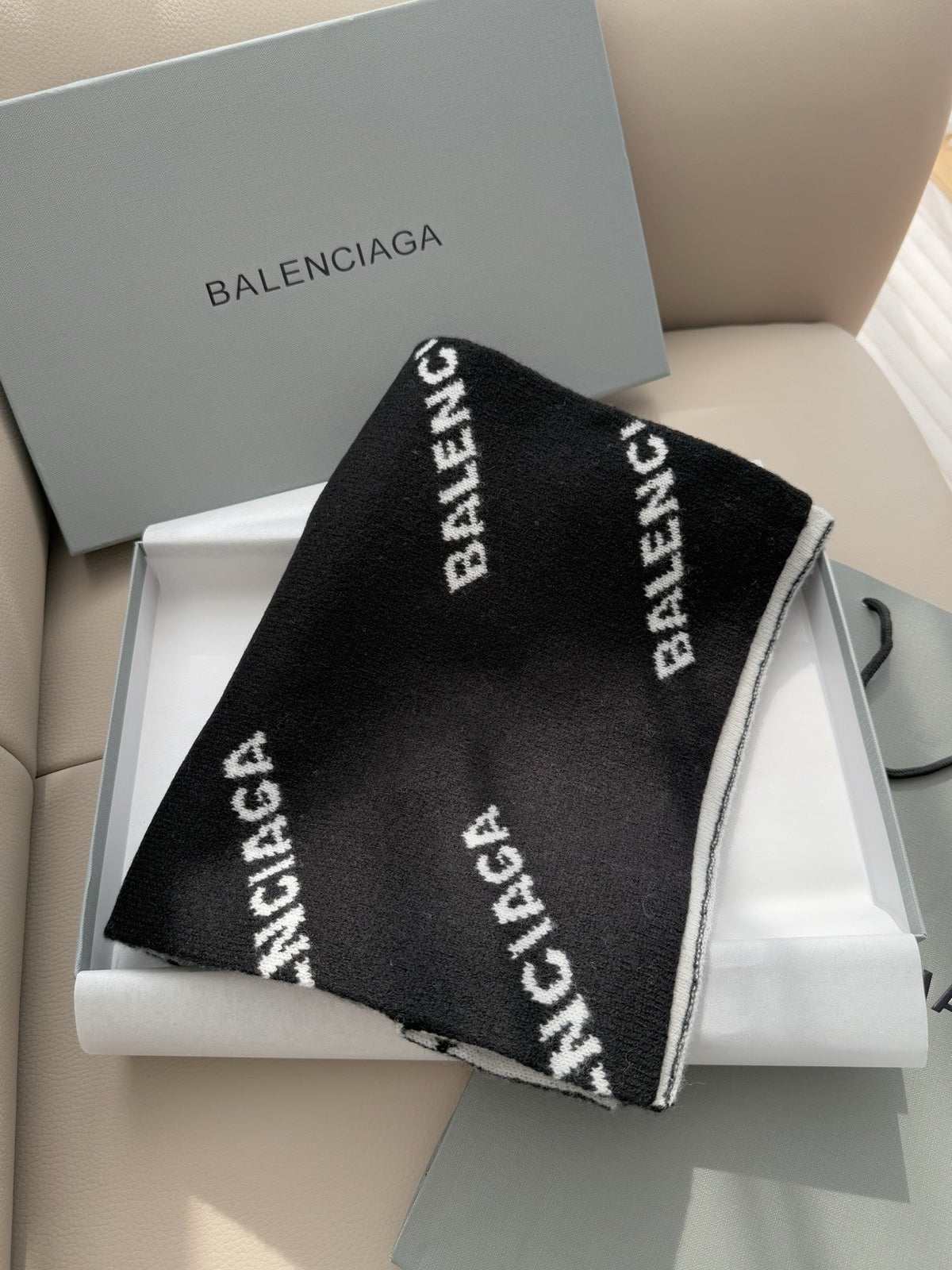 Balenciaga Style Reversible Logo Knit Scarf