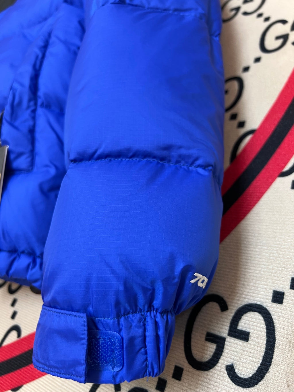 The North Face Quilted Royal Blue and Black Stand-Collar Puffer Jacket
