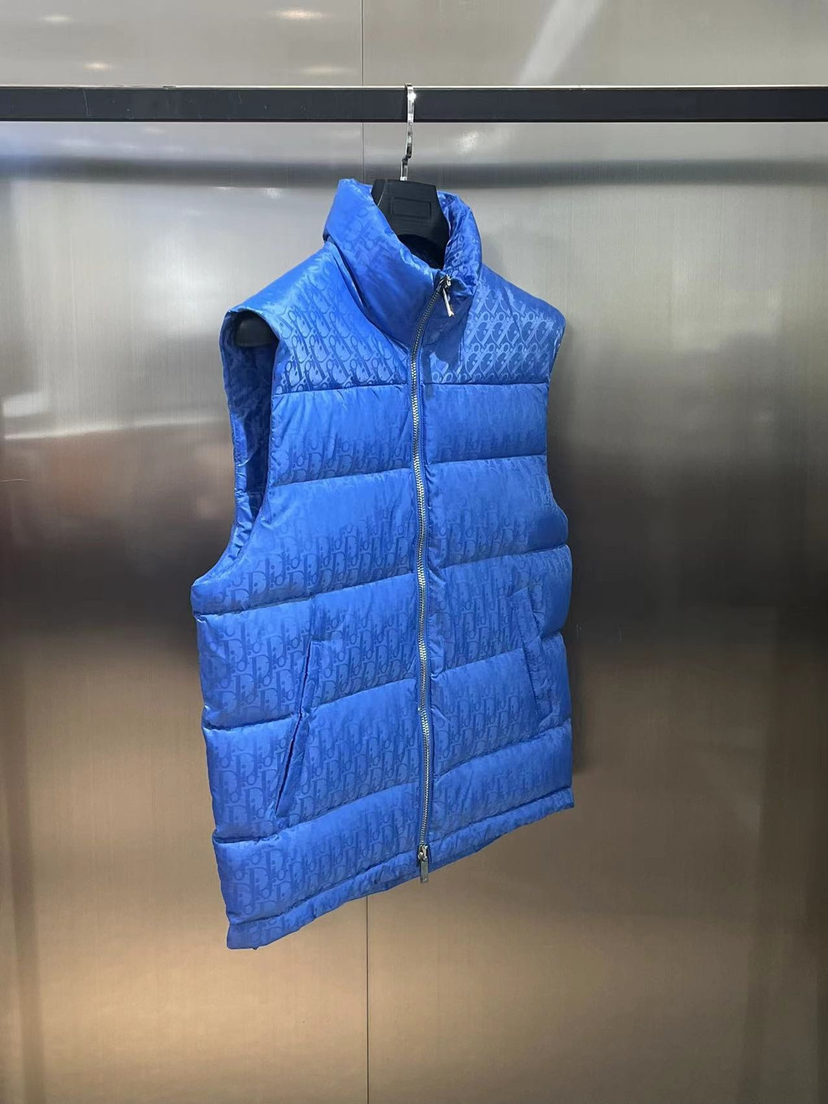 Dior Oblique Royal Blue Quilted Zip-Front Puffer Vest