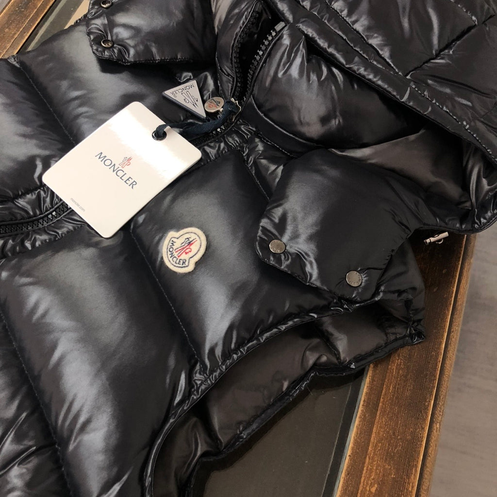 Moncler Glossy Black Hooded Quilted Puffer Vest