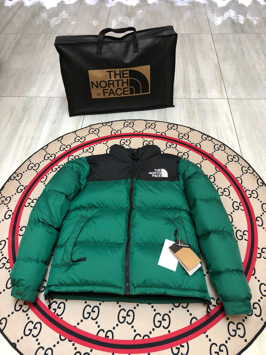 The North Face Quilted Forest Green and Black Stand-Collar Puffer Jacket