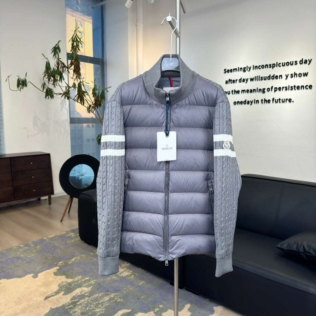 Moncler Hybrid Gray Cable-Knit Zip-Front Jacket