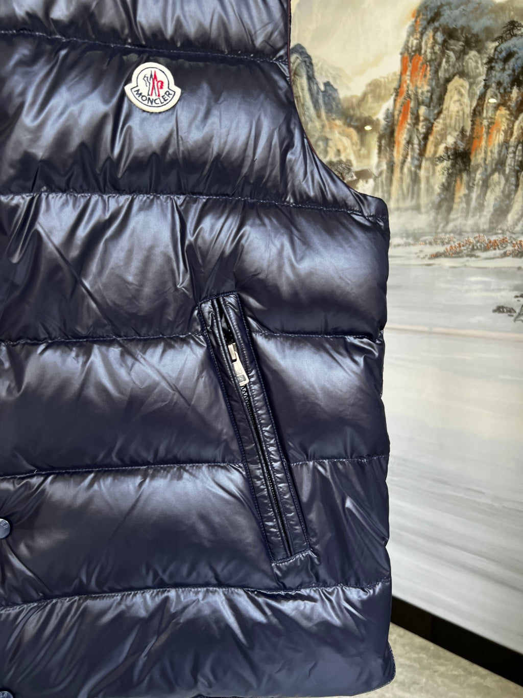 Moncler Glossy Navy Blue Quilted Puffer Vest