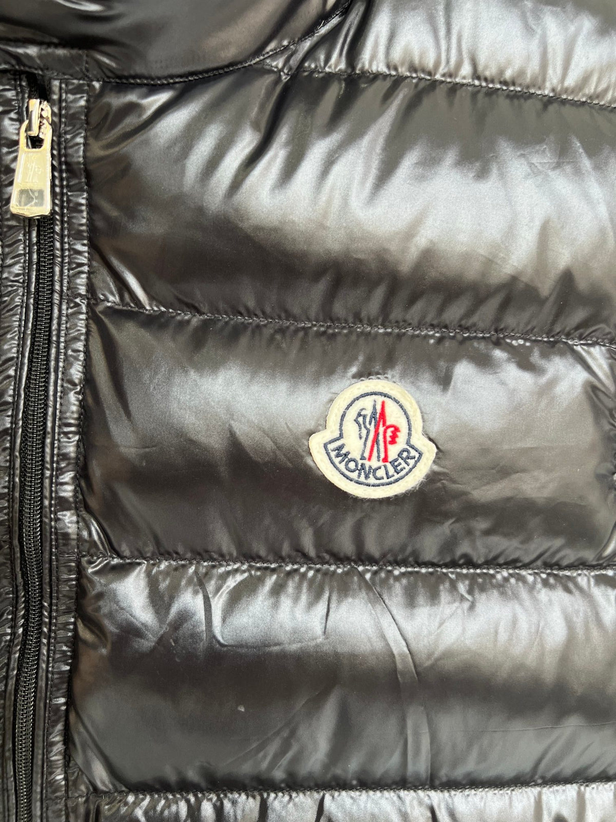 Moncler Glossy Black Quilted Zip-Front Puffer Vest