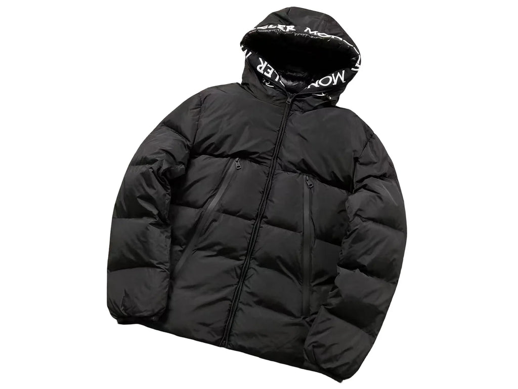 Moncler Quilted Black Logo-Trim Hooded Puffer Jacket