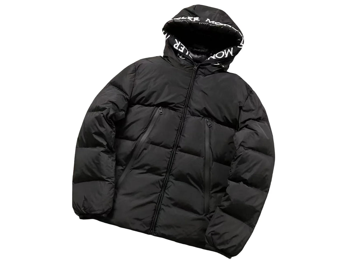 Moncler Quilted Black Logo-Trim Hooded Puffer Jacket