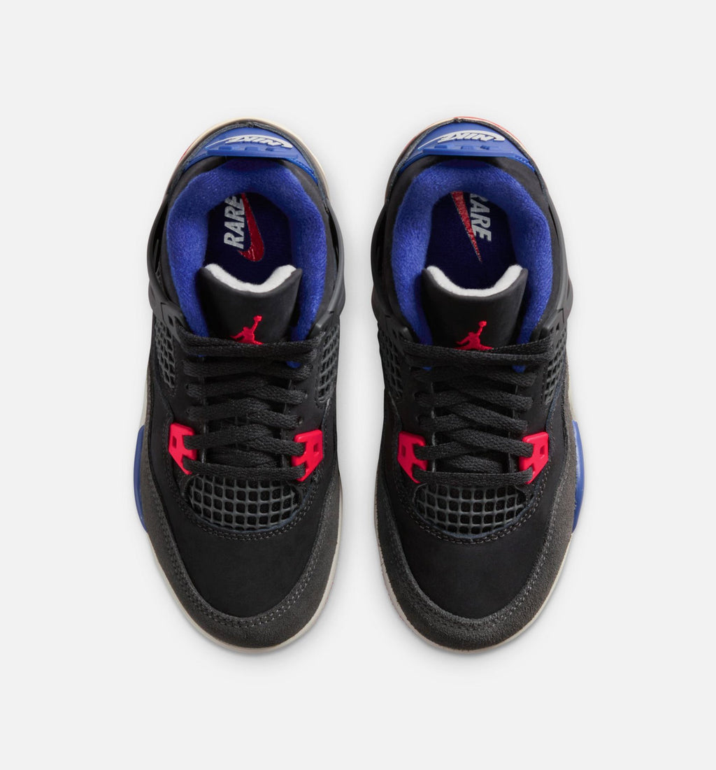 Air Jordan 4 Retro Rare Air – Preschool Lifestyle Shoe in Black/Fire Red/Deep Royal Blue
