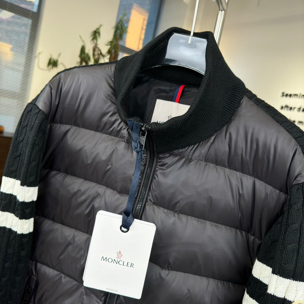 Moncler Hybrid Black Cable-Knit Zip-Front Jacket
