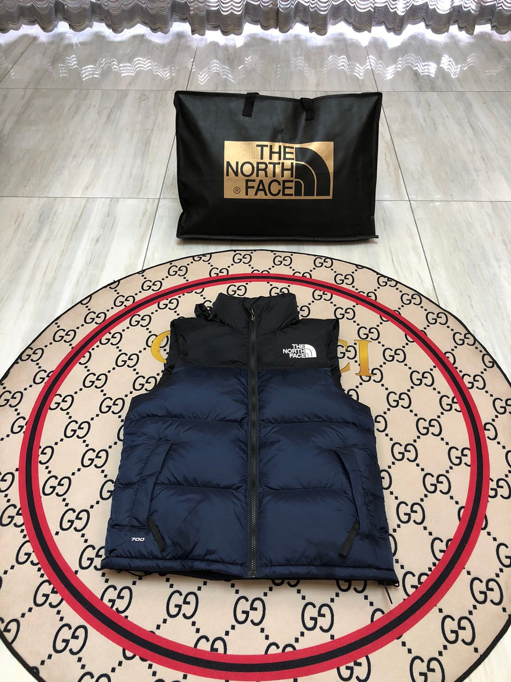 The North Face Quilted Navy Blue and Black Puffer Vest