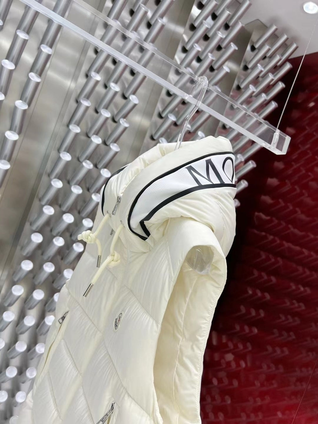 Moncler Quilted Ivory White Hooded Puffer Vest