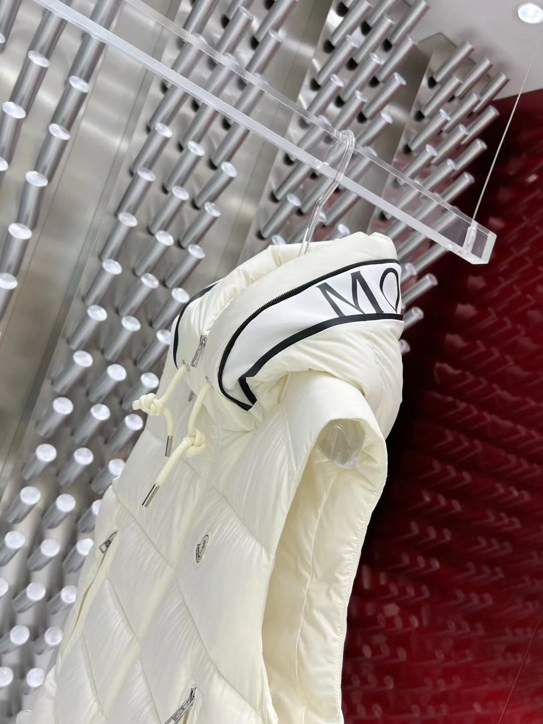 Moncler Quilted Ivory White Hooded Puffer Vest