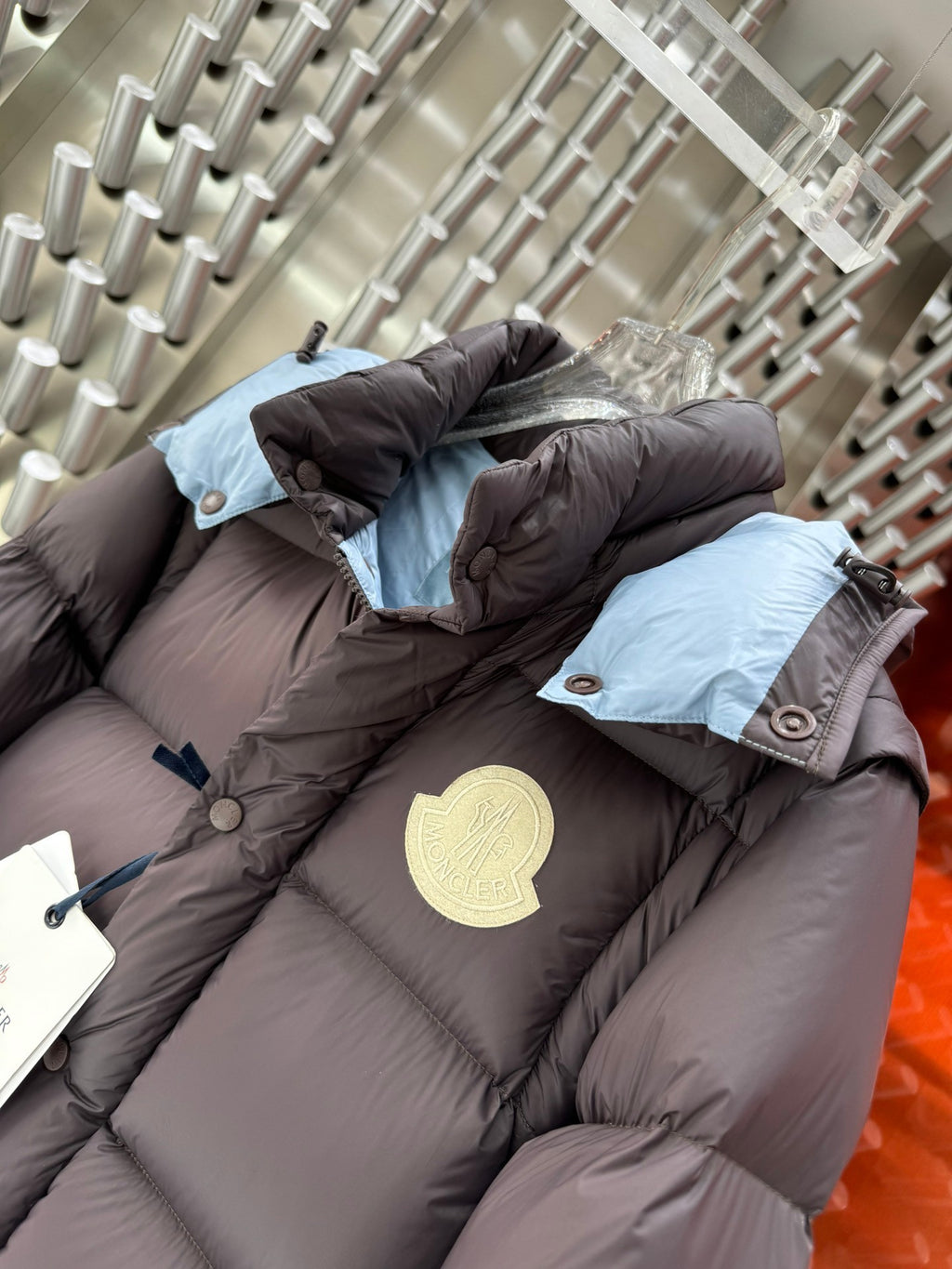 Moncler Quilted Taupe Gray Hooded Puffer Jacket