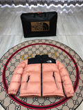 The North Face Quilted Peach Pink and Black Stand-Collar Puffer Jacket