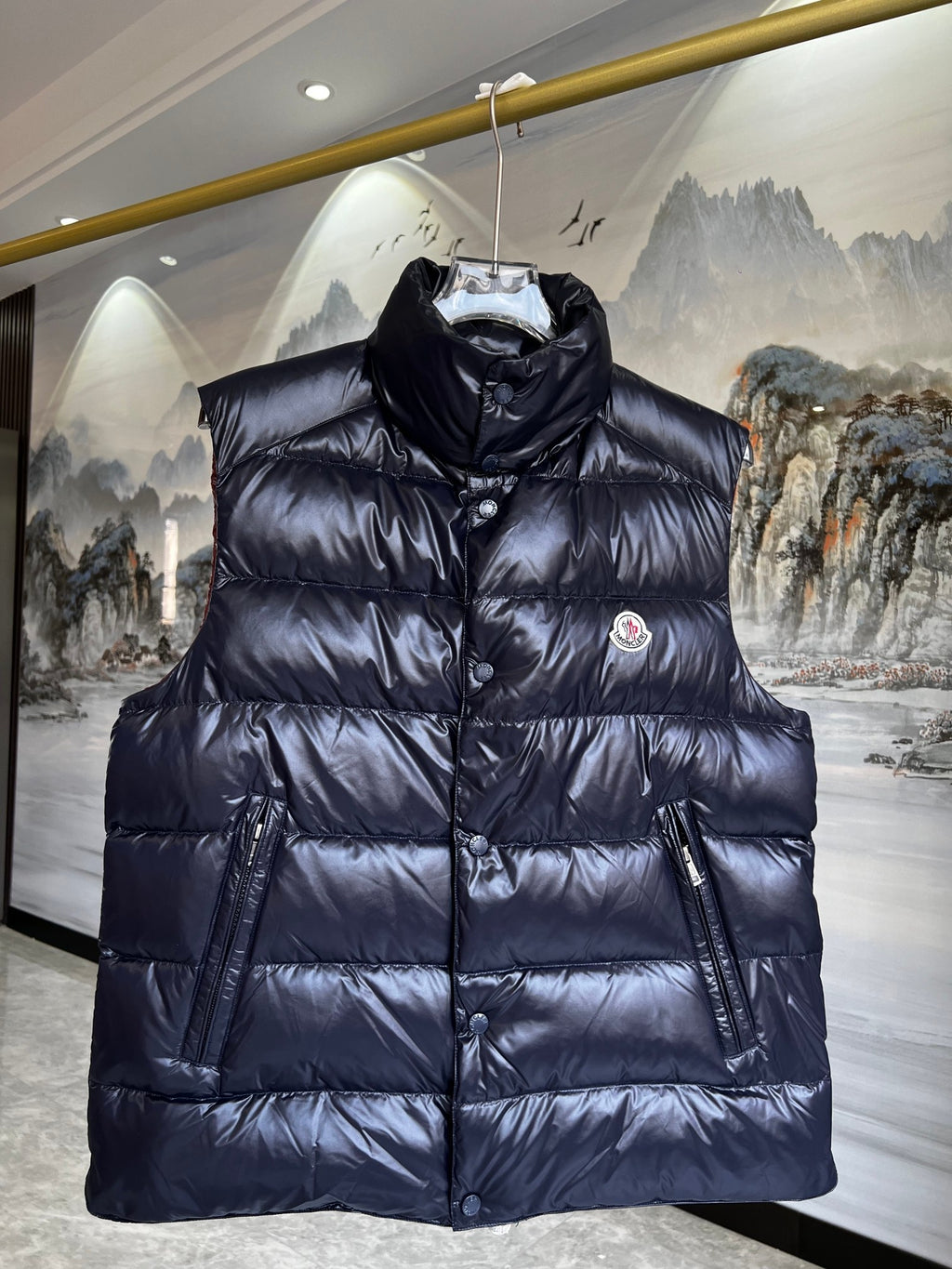 Moncler Glossy Navy Blue Quilted Puffer Vest