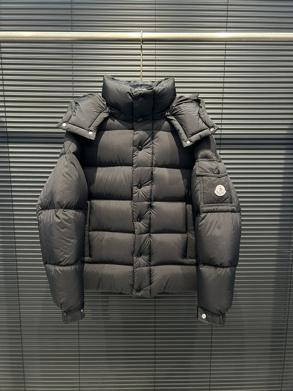 Moncler Quilted Charcoal Gray Hooded Puffer Jacket