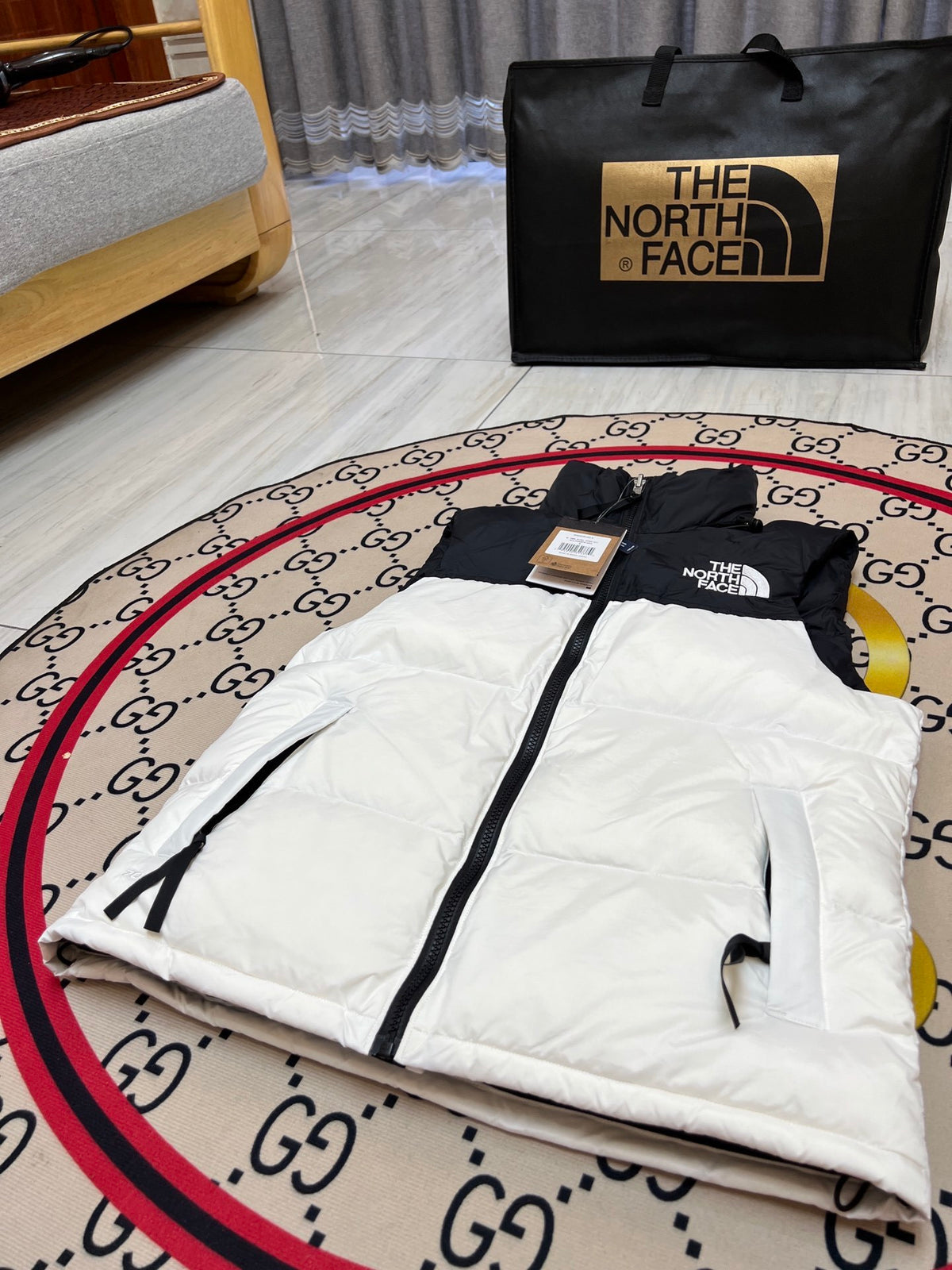 The North Face Quilted White and Black Puffer Vest