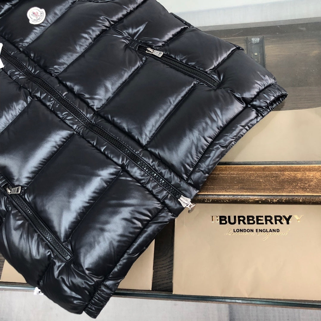 Moncler Glossy Black Hooded Quilted Puffer Vest