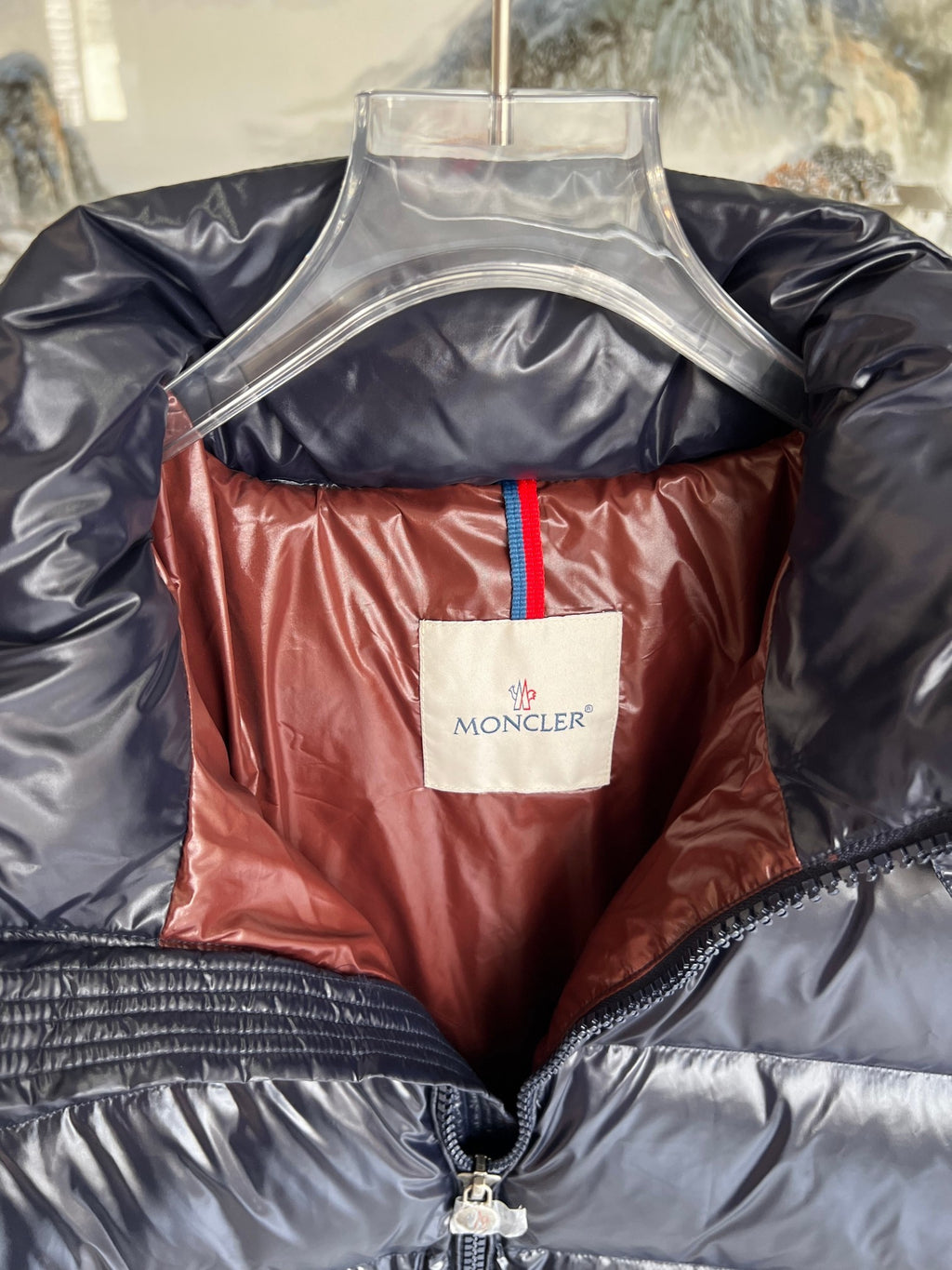 Moncler Glossy Navy Blue Hooded Quilted Puffer Jacket