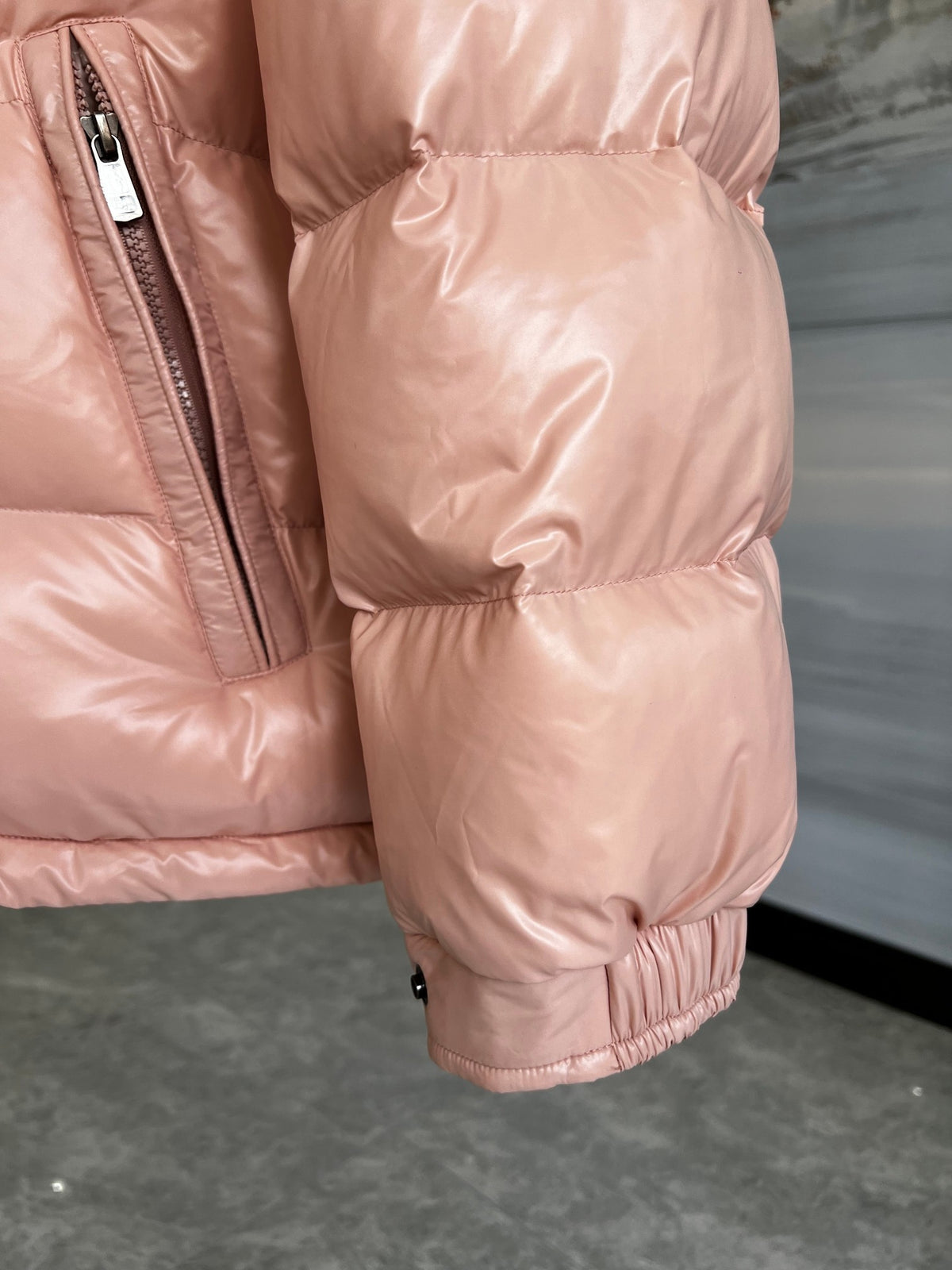 Moncler Glossy Blush Pink Hooded Quilted Puffer Jacket