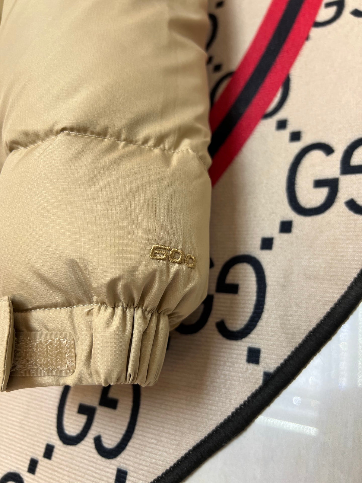 The North Face Quilted Sand Beige and Tan Stand-Collar Puffer Jacket