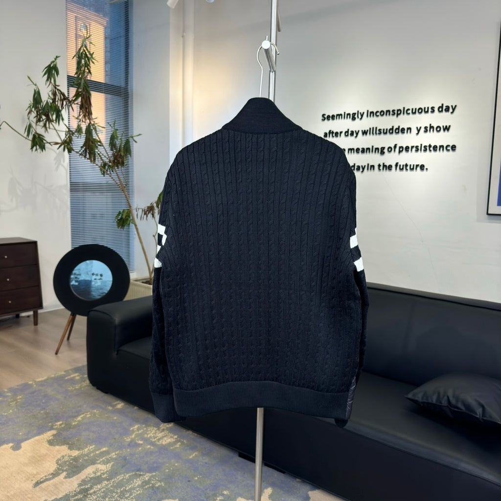 Moncler Hybrid Black Cable-Knit Zip-Front Jacket
