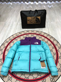 The North Face Quilted Turquoise and Purple Stand-Collar Puffer Jacket