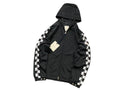 Moncler Black Hooded Zip-Front Jacket with Geometric Sleeve Trim