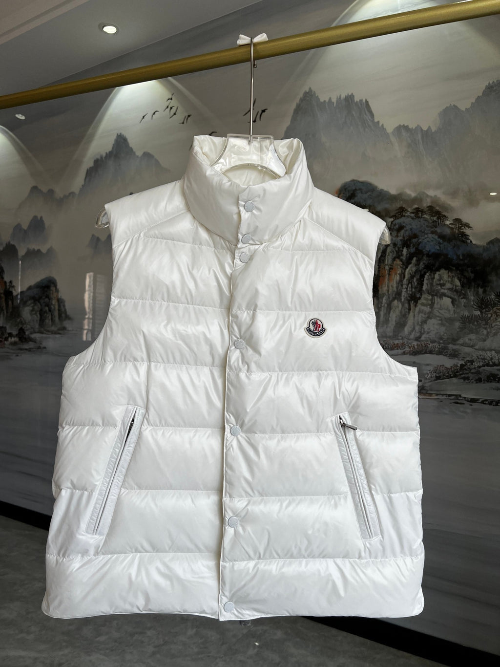 Moncler Glossy White Quilted Puffer Vest