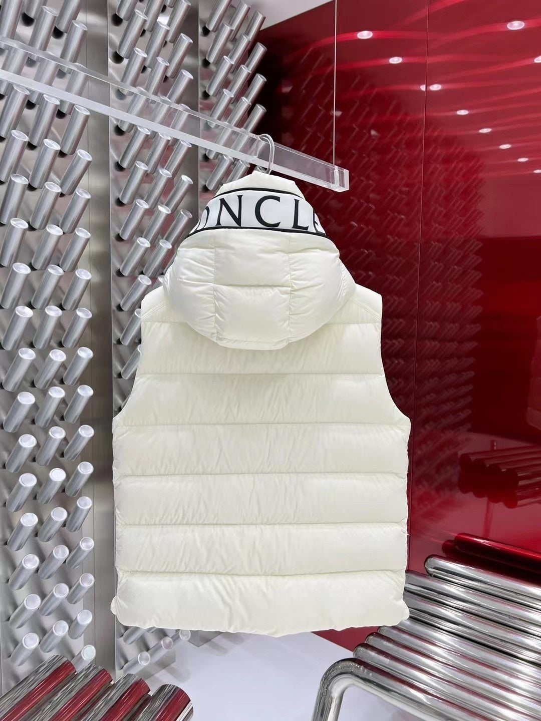 Moncler Quilted Ivory White Hooded Puffer Vest