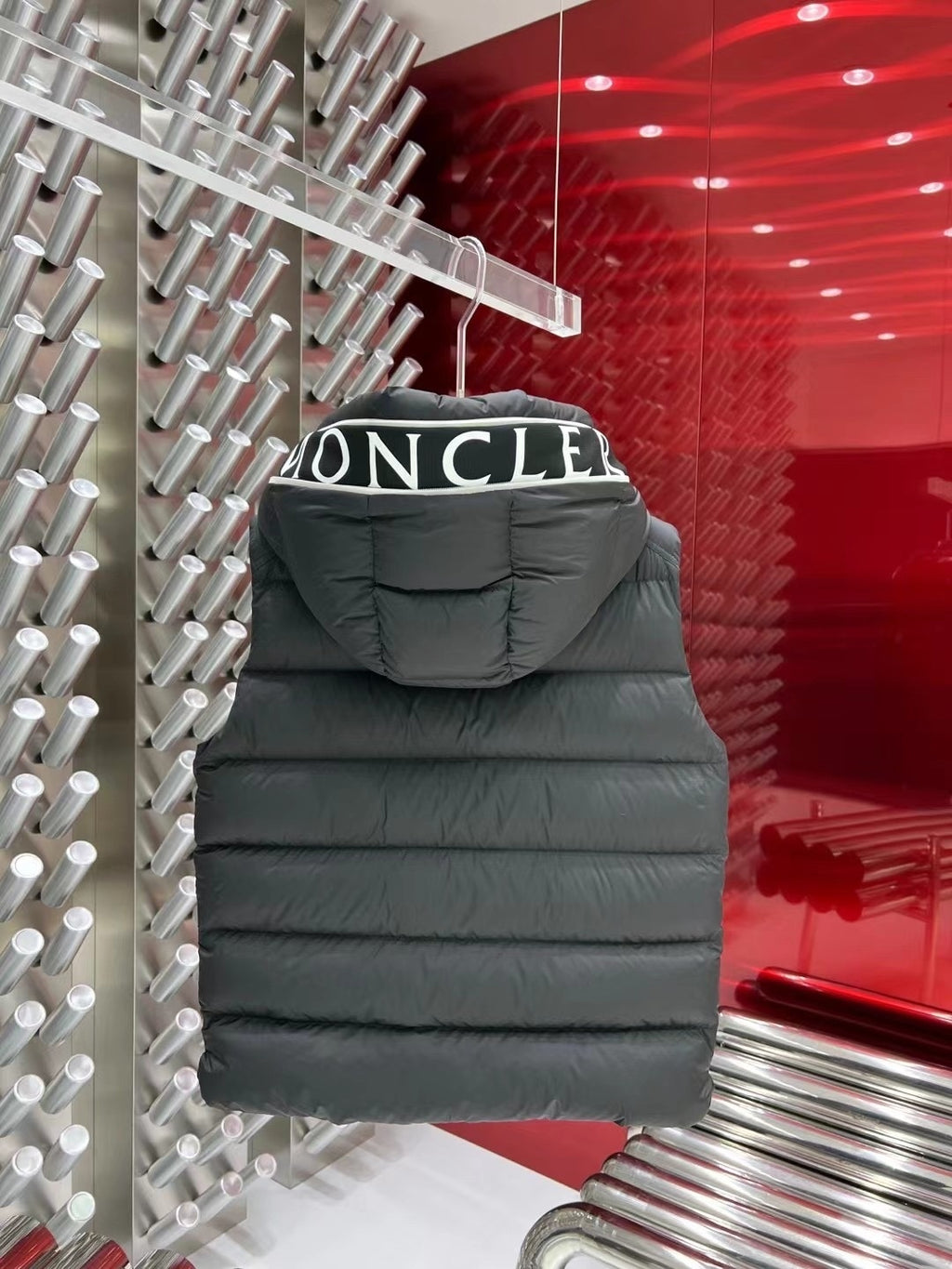 Moncler Quilted Charcoal Gray Hooded Puffer Vest