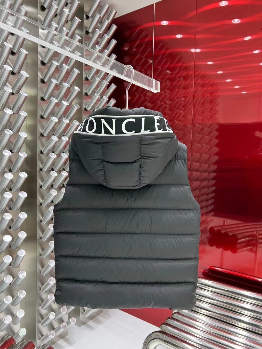 Moncler Quilted Charcoal Gray Hooded Puffer Vest