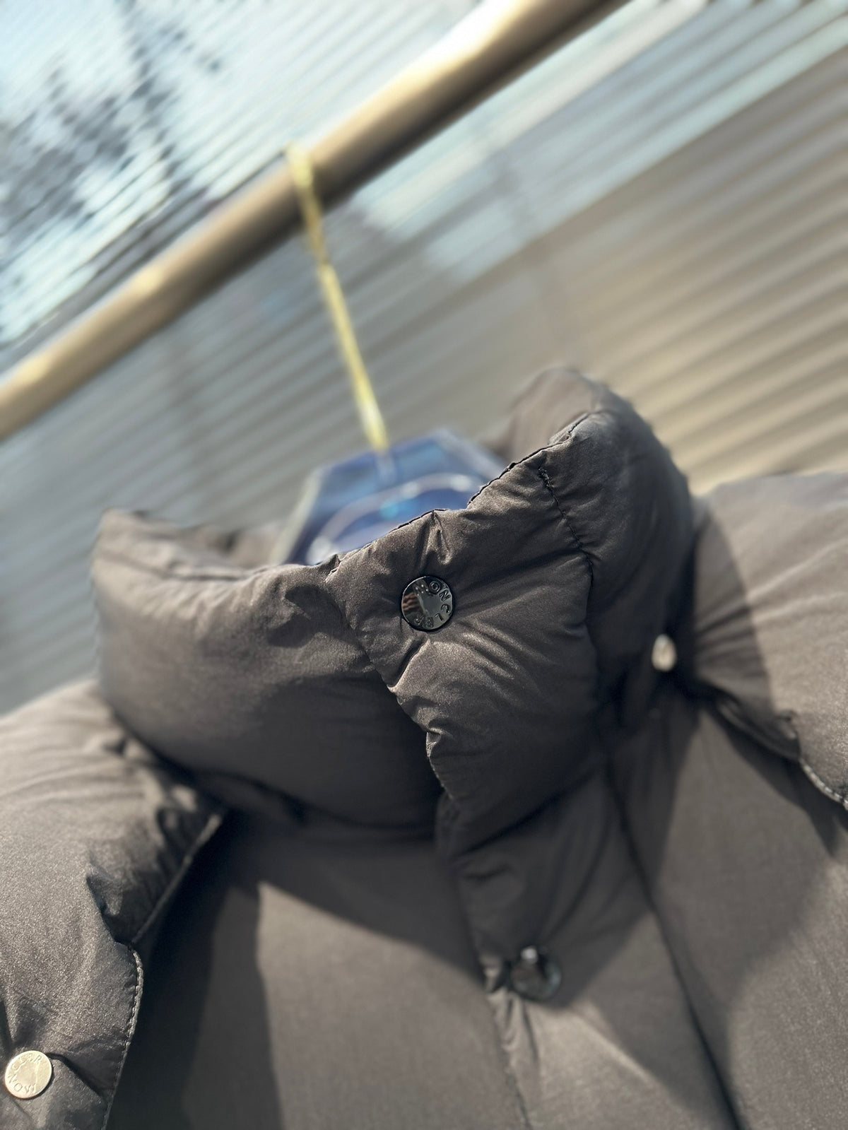 Moncler Quilted Charcoal Gray Hooded Longline Puffer Coat