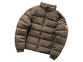 Moncler Brown Stand-Collar Puffer Jacket with Striped Sleeve