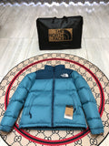 The North Face Quilted Teal Blue and Navy Stand-Collar Puffer Jacket