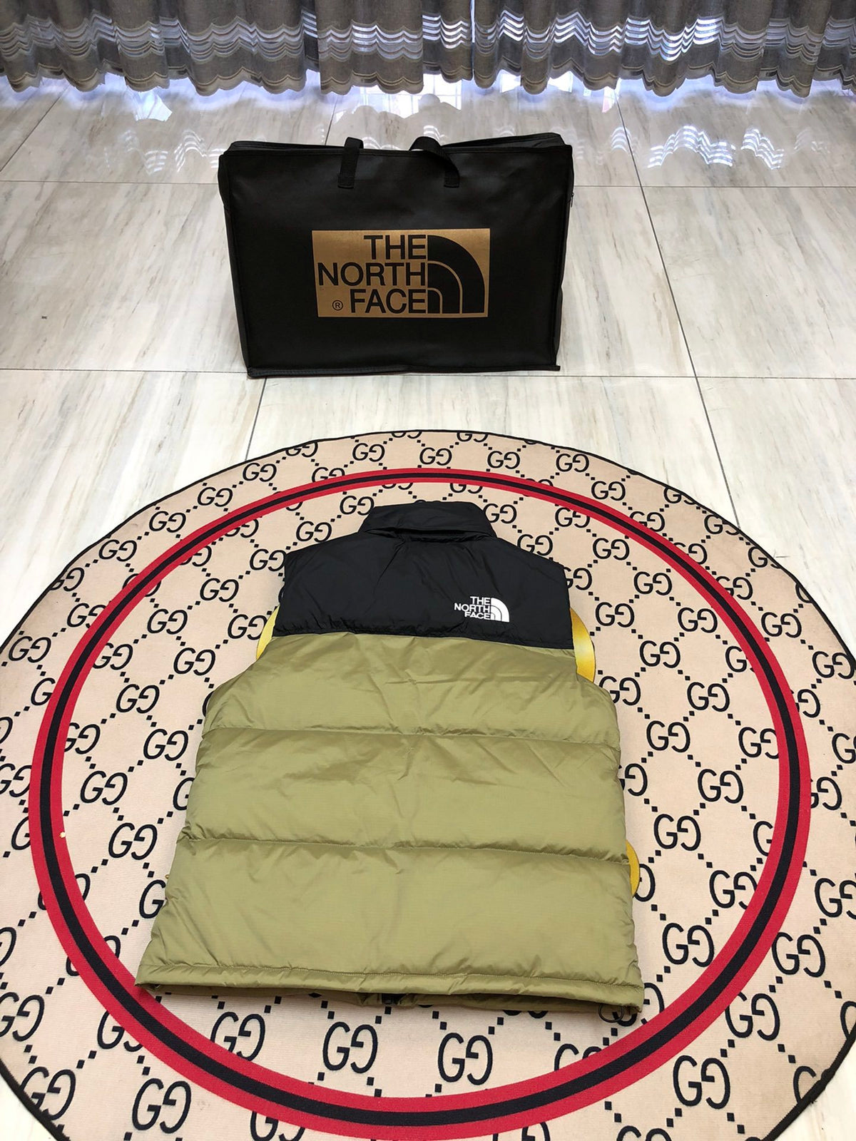 The North Face Quilted Olive Green and Black Puffer Vest