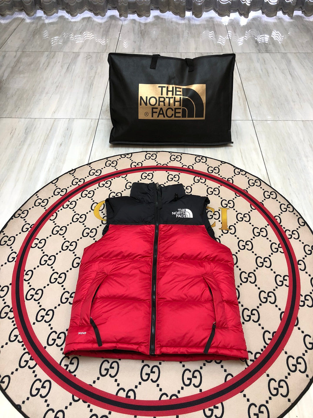 The North Face Quilted Red and Black Puffer Vest