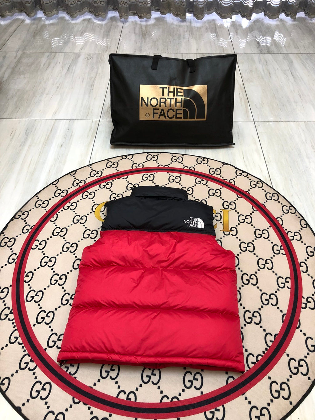 The North Face Quilted Red and Black Puffer Vest