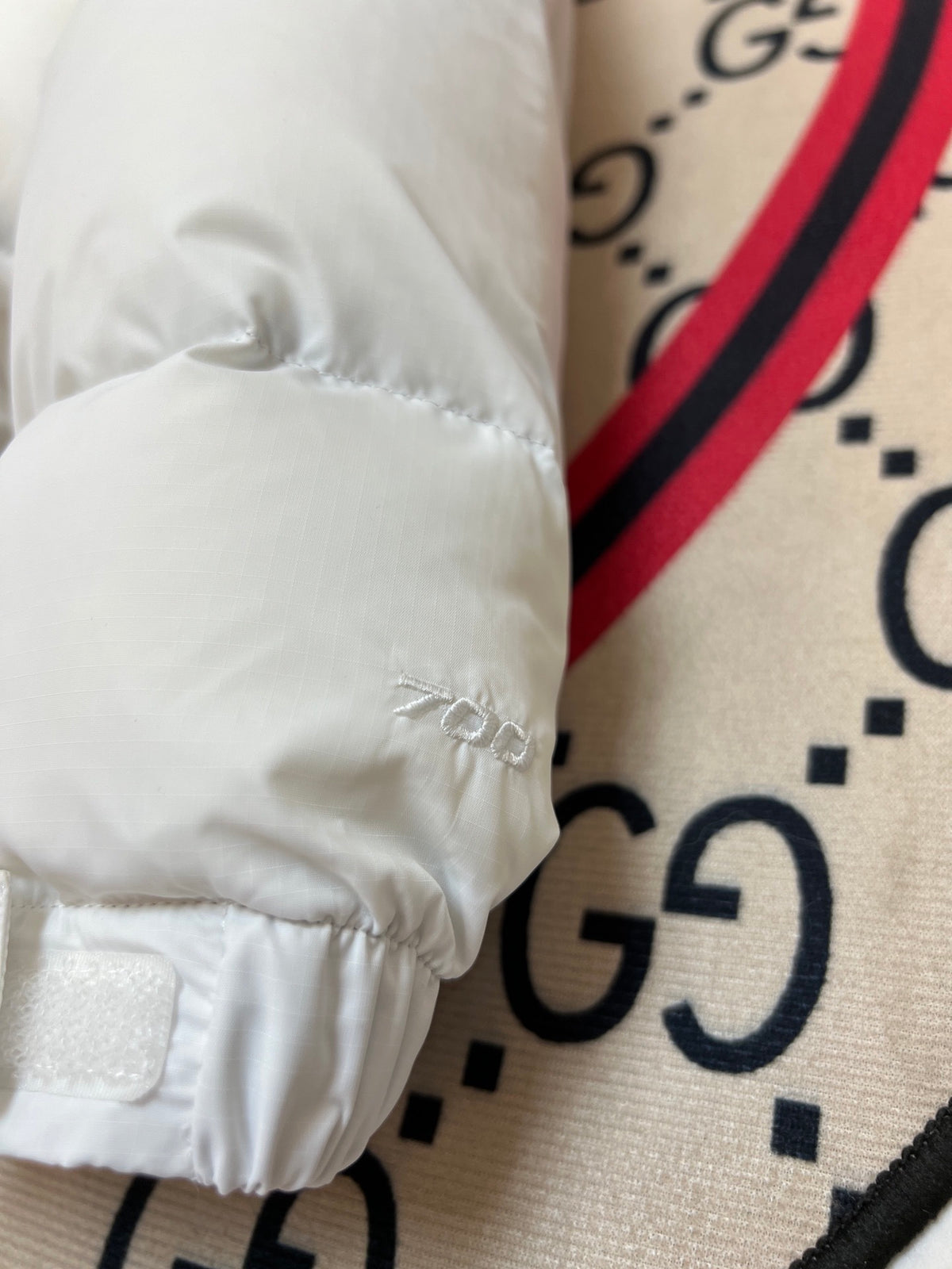 The North Face Quilted White and Black Stand-Collar Puffer Jacket