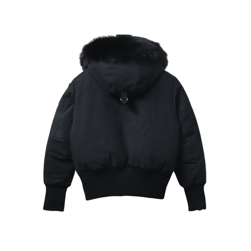 Moose Knuckles Black Hooded Bomber Jacket