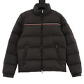 Moncler Black Stand-Collar Puffer Jacket with Contrast Chest Stripe