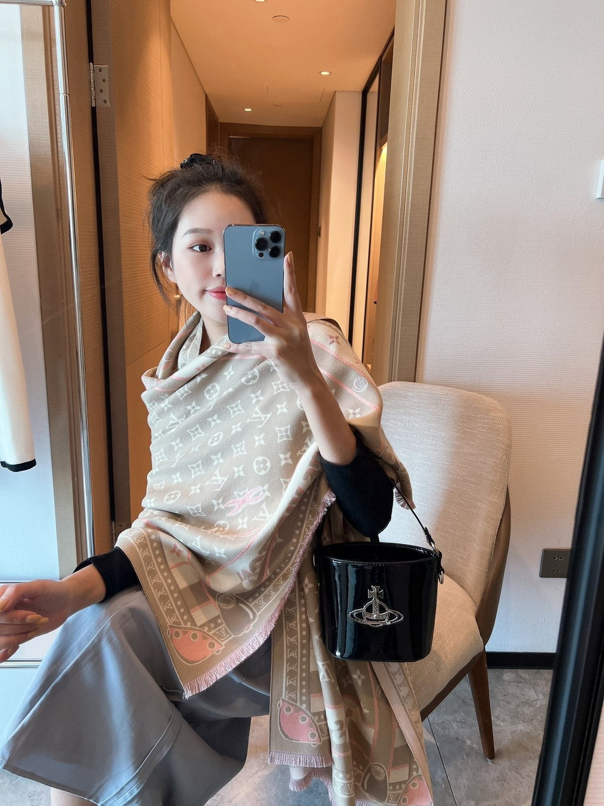 Louis Vuitton Taupe Monogram Fashion Scarf
