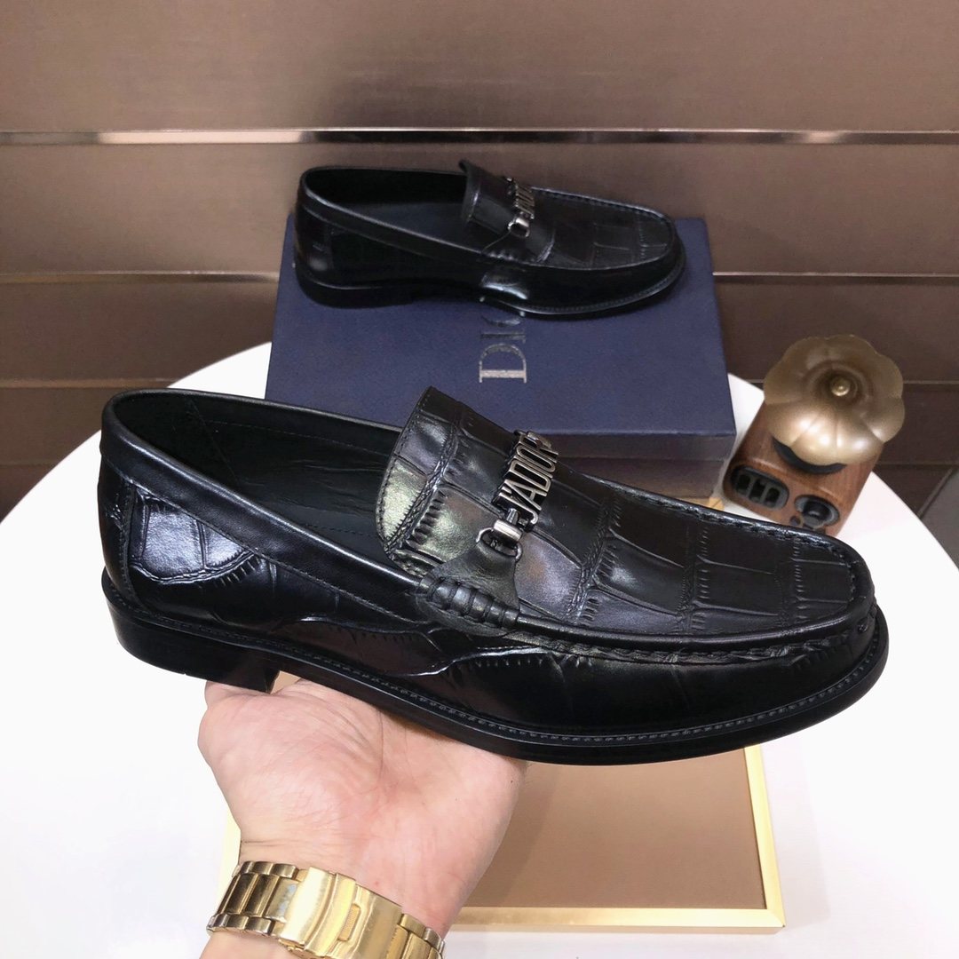 Dior Black Croc-Embossed Logo Loafers