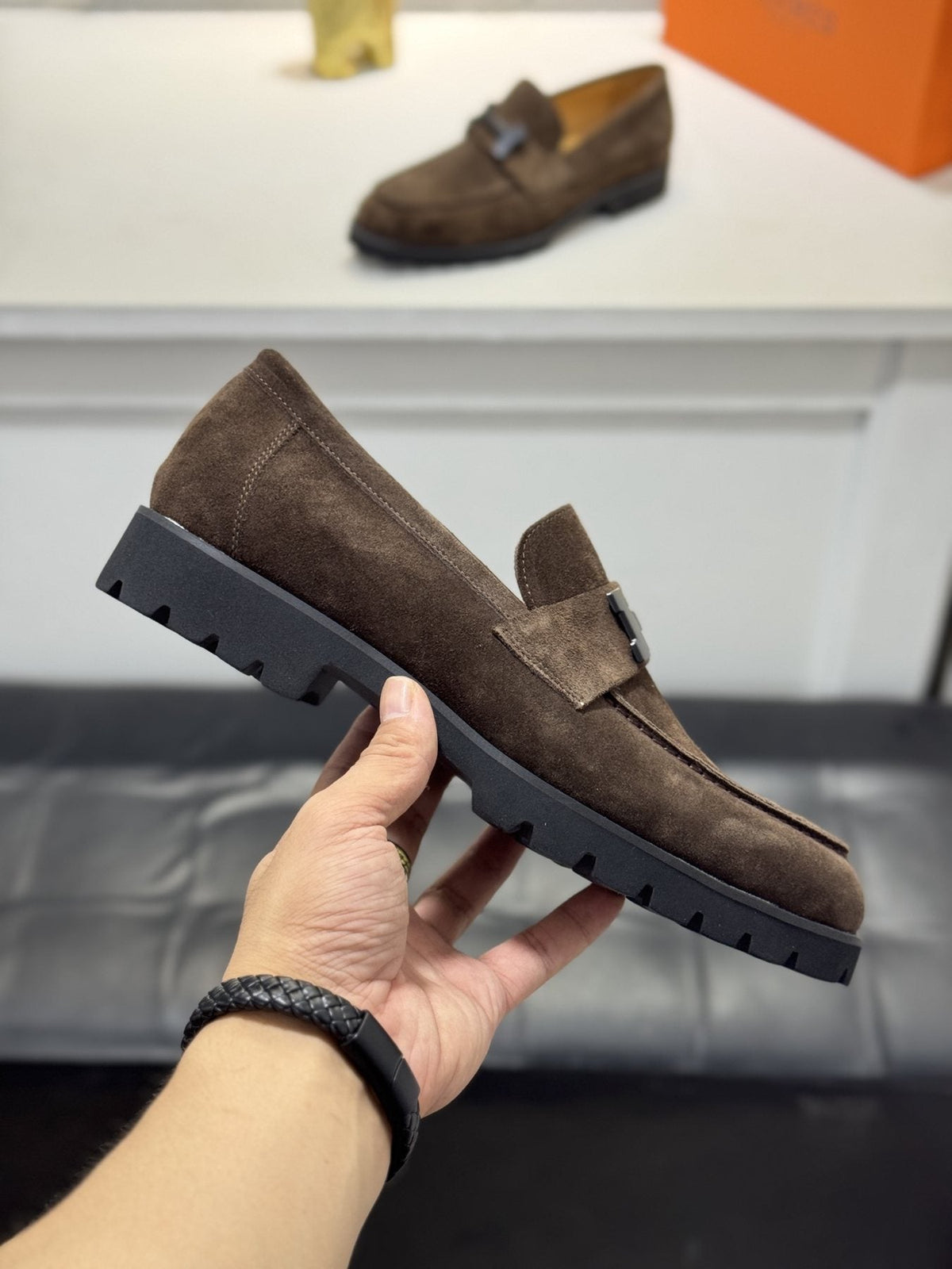 Hermès Men's Dark Brown Lug-Sole Loafers