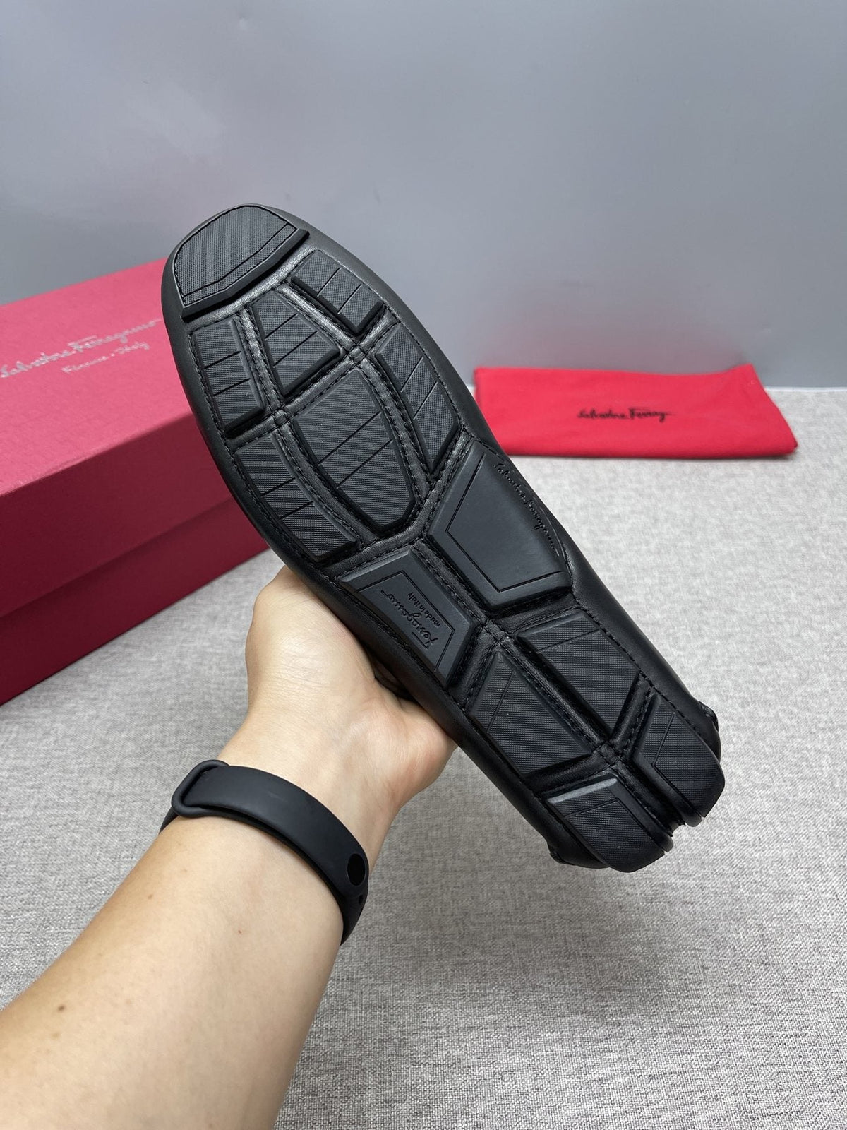 Ferragamo Men's Black Buckle Loafers - Metal Buckle Vamp Detail