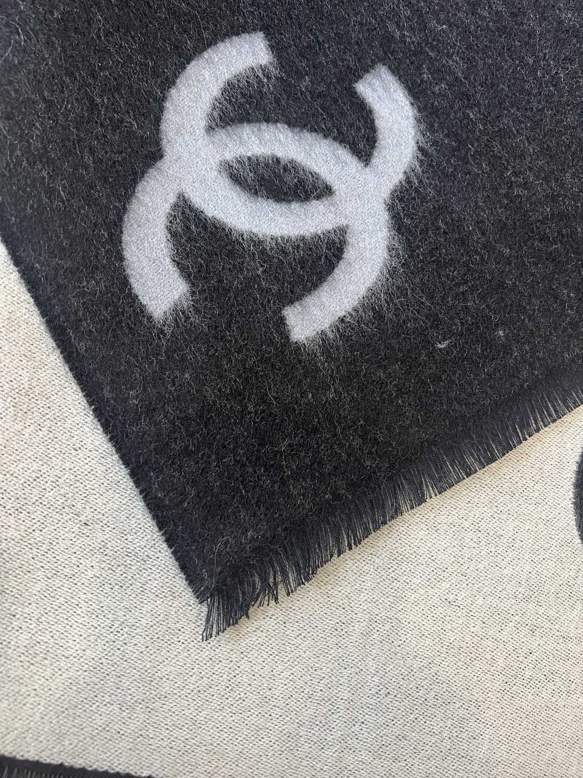 Chanel Reversible Black & Ivory Motif Shawl