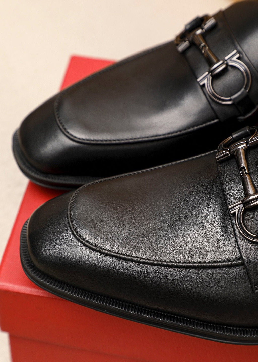 Ferragamo Black Leather Bit Loafers - Stacked Heel